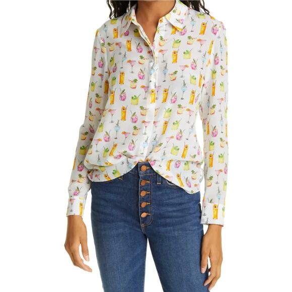 Alice and Olivia Willa Cocktail Print Silk Blouse size M medium